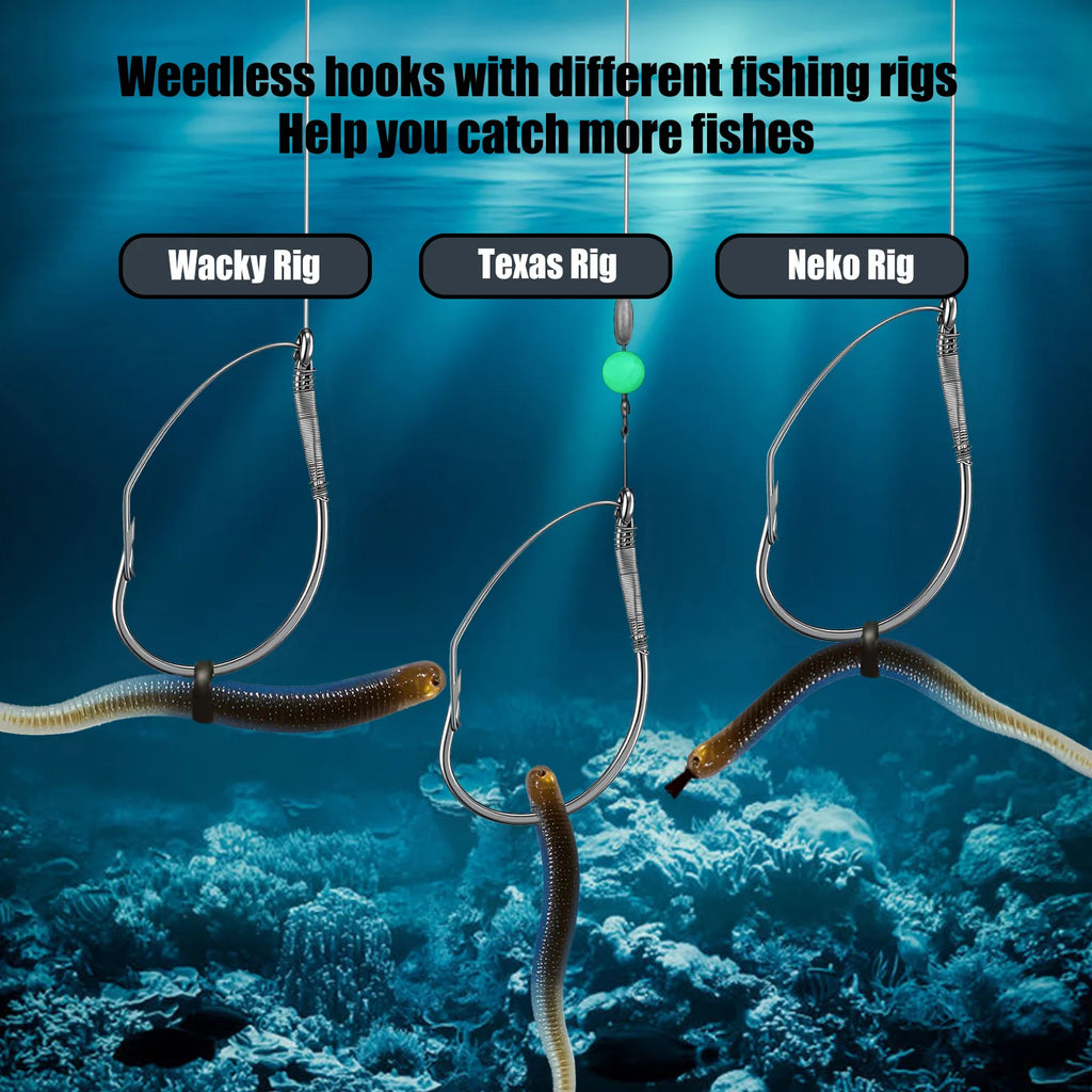 25-100Pcs Weedless Drop Shot Hooks Wacky Rig Worm Hook Sea Bass Fishing Tackle for Soft Lure Wacky Rigging