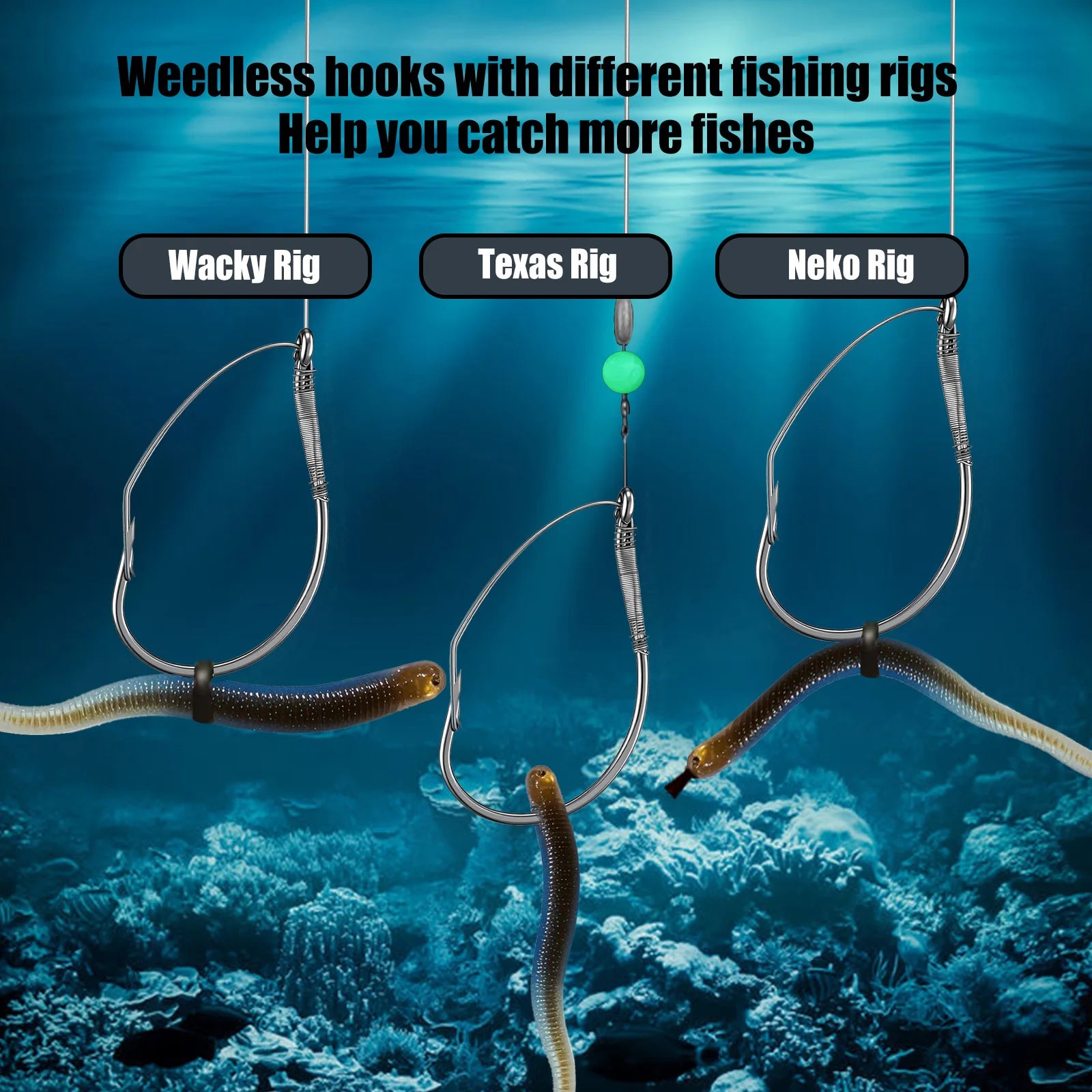 25-100Pcs Weedless Drop Shot Hooks Wacky Rig Worm Hook Sea Bass Fishing Tackle for Soft Lure Wacky Rigging